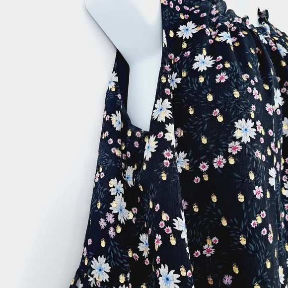 Loft Floral Tiered Chiffon‎ Metallic Dot Ruffle Neckline Flowy Blouse - Picture 4 of 9